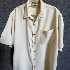 Tommy Bahama 100% Silk Cream Casual Button Down Shirt